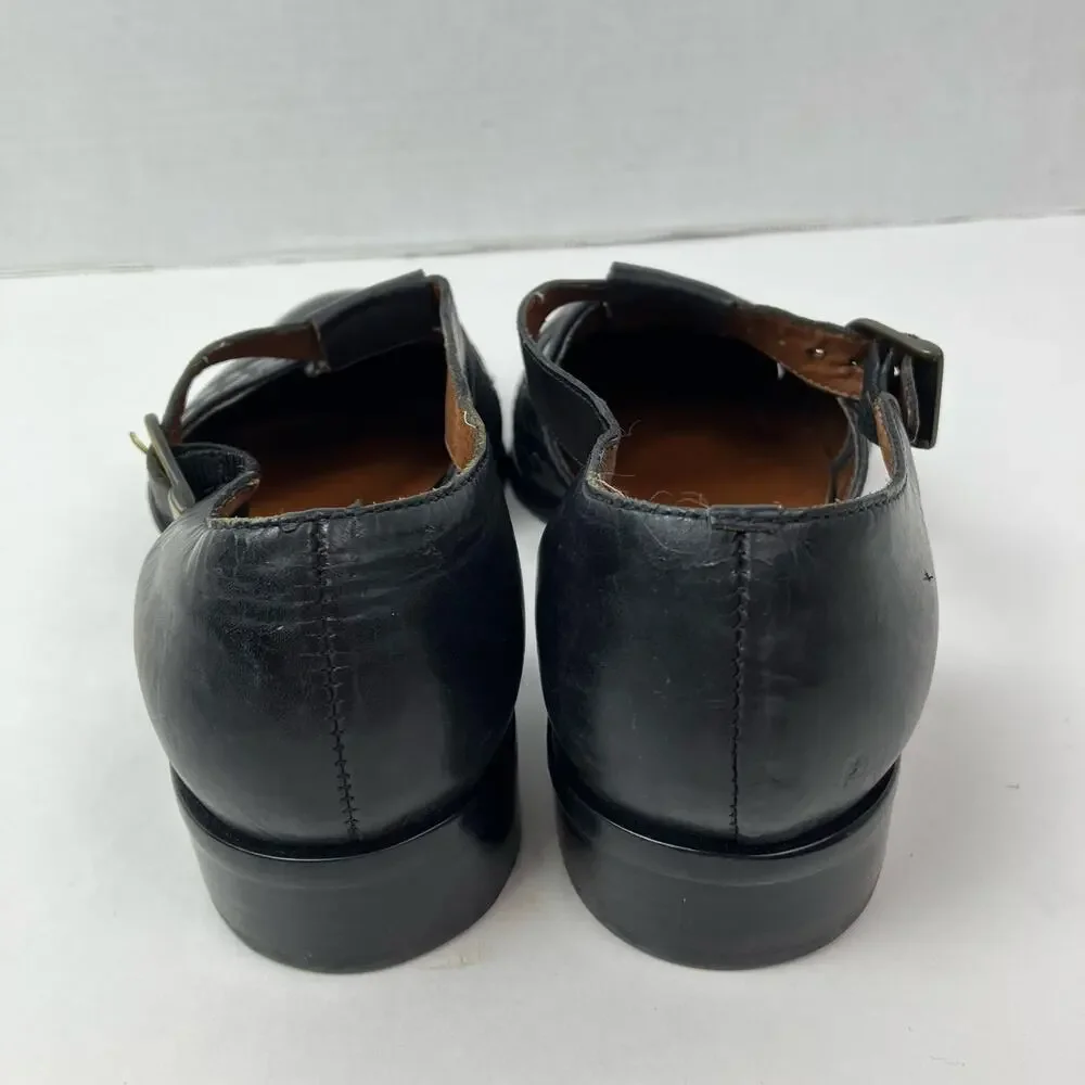 Etienne Aigner Sz 6.5 Vintage 90s T-strap Closed Toe Fisherman Sandals Black